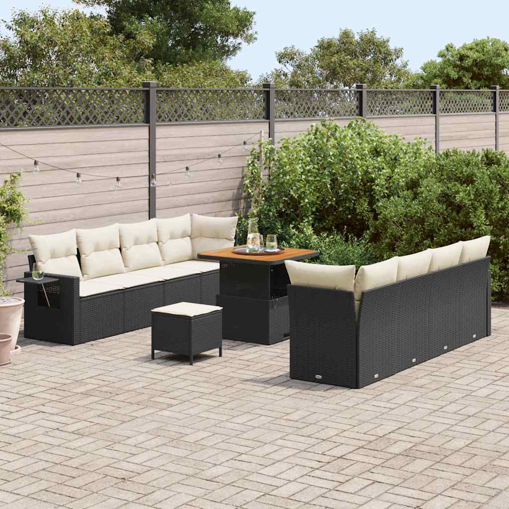 Set Divano da Giardino 11 pcs Nero Poly Rattan | homemem39