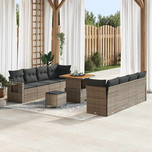 Set Divano da Giardino 11 pcs Grigio Poly Rattan