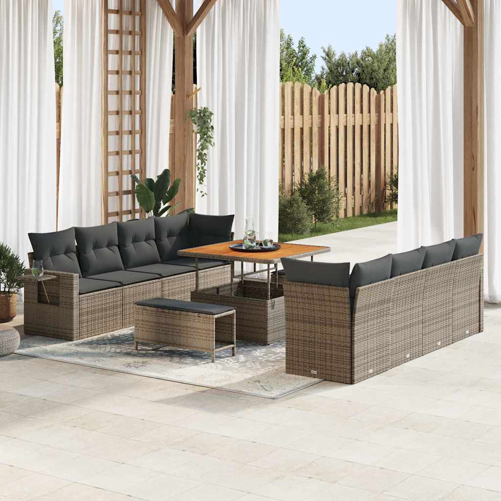 Set Divano da Giardino 11 pcs Grigio Poly Rattan - homemem39
