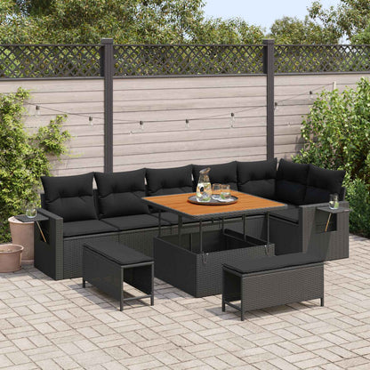 Set Divano da Giardino 9 pcs Nero polyrattan | homemem39