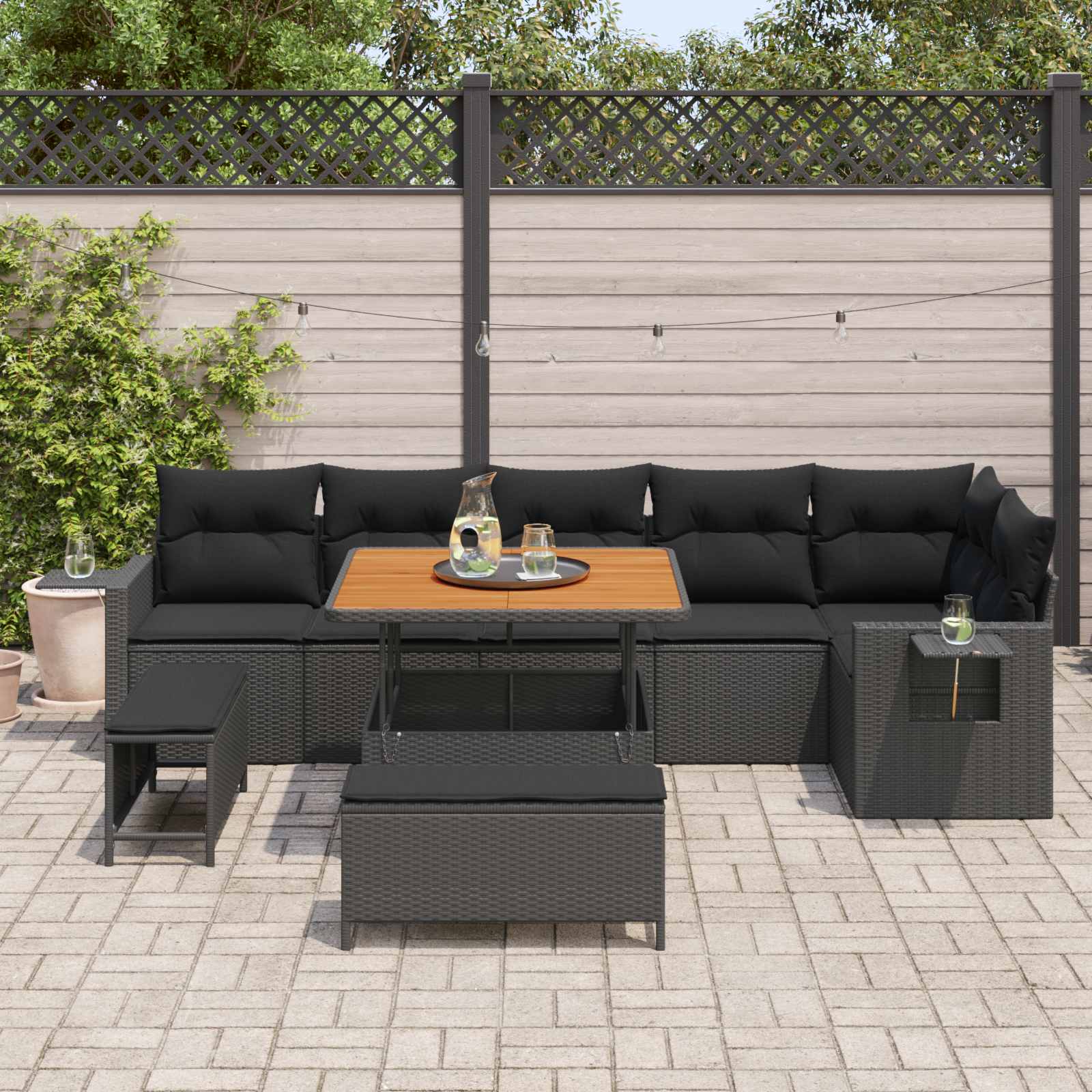 Set Divano da Giardino 9 pcs Nero polyrattan | homemem39