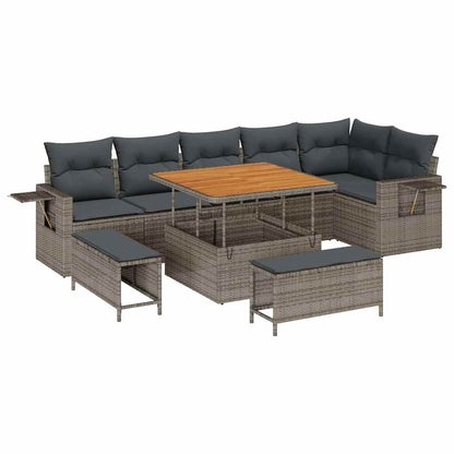 Set Divano da Giardino 9 pcs Grigio polyrattan