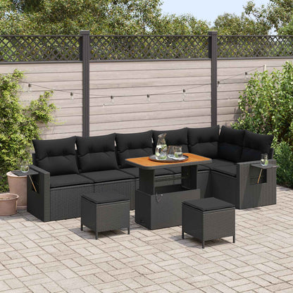 Set Divano da Giardino 9 pcs Nero polyrattan | homemem39