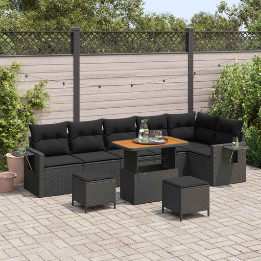 Set Divano da Giardino 9 pcs Nero polyrattan | homemem39