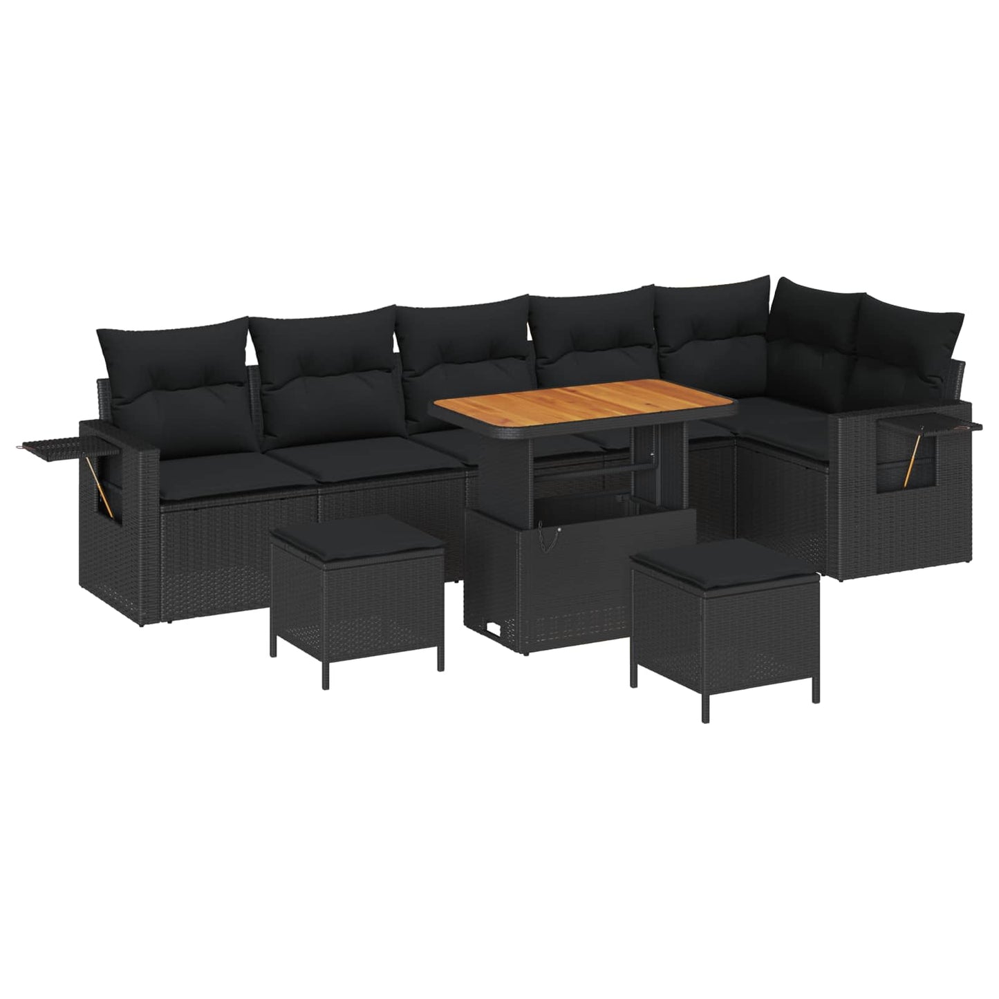 Set Divano da Giardino 9 pcs Nero polyrattan