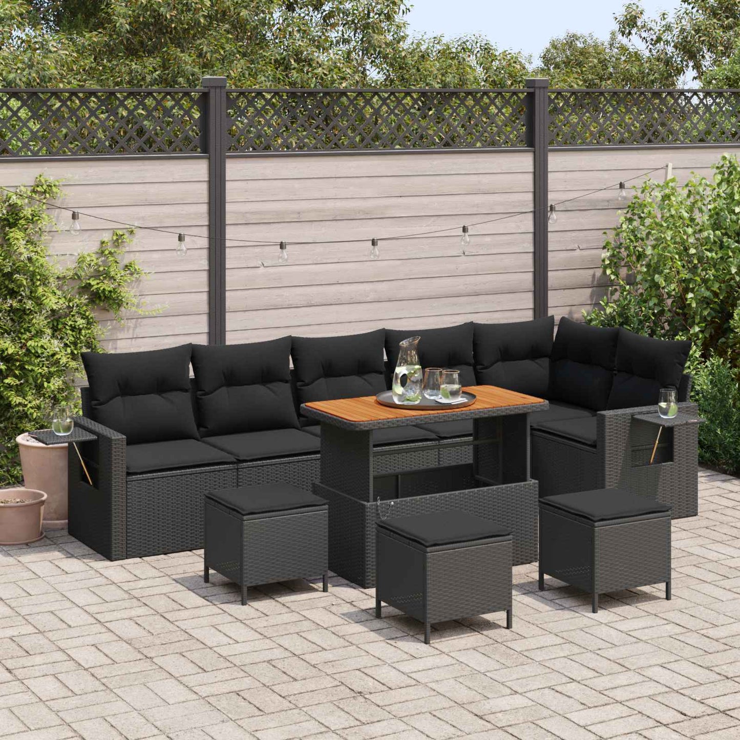 Set Divano da Giardino 10 pcs Nero polyrattan | homemem39