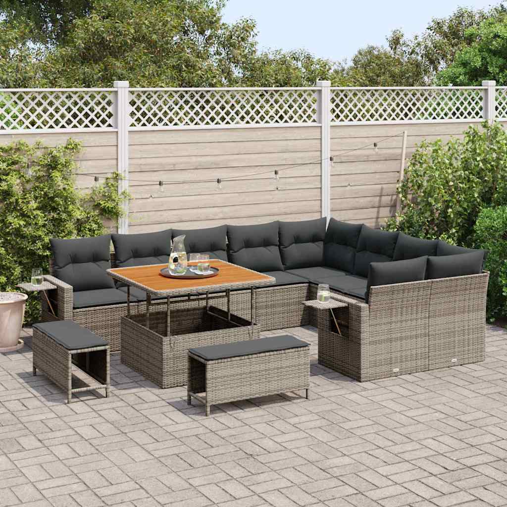 Set Divano da Giardino 12 pcs Grigio polyrattan