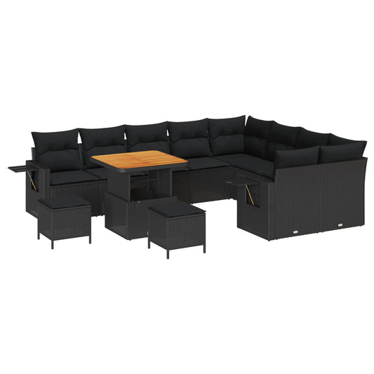 Set Divano da Giardino 12 pcs Nero polyrattan