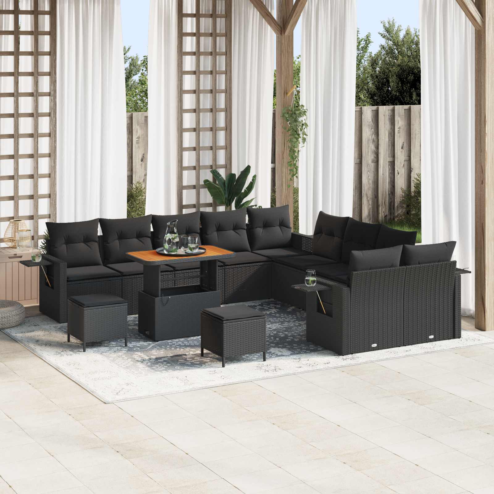 Set Divano da Giardino 13 pcs Nero polyrattan | homemem39