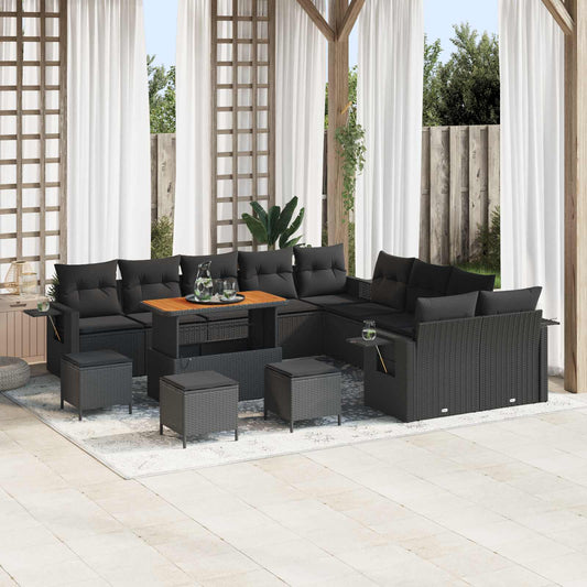 Set Divano da Giardino 14 pcs Nero polyrattan | homemem39