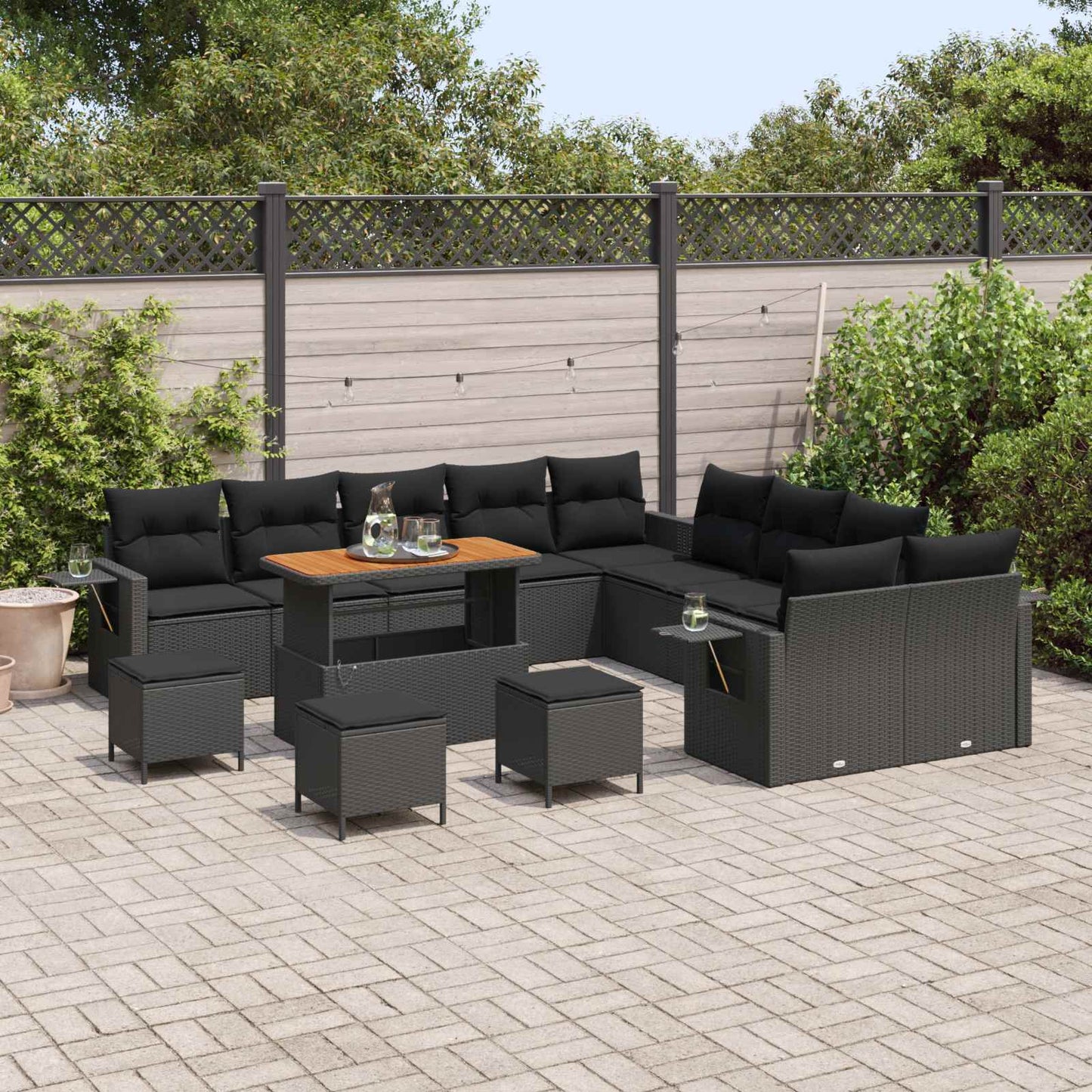 Set Divano da Giardino 14 pcs Nero polyrattan | homemem39