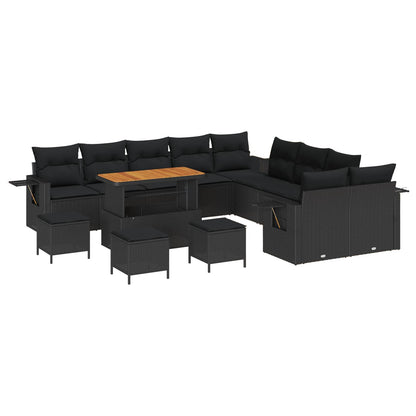 Set Divano da Giardino 14 pcs Nero polyrattan | homemem39