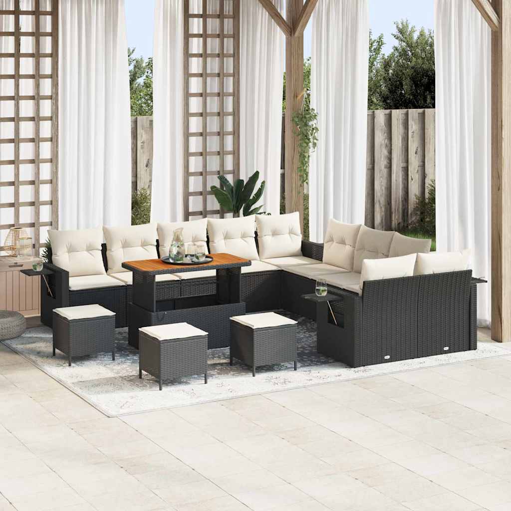 Set Divano da Giardino 14 pcs Nero polyrattan