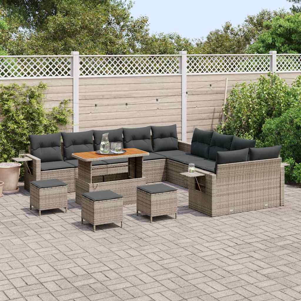 Set Divano da Giardino 14 pcs Grigio polyrattan