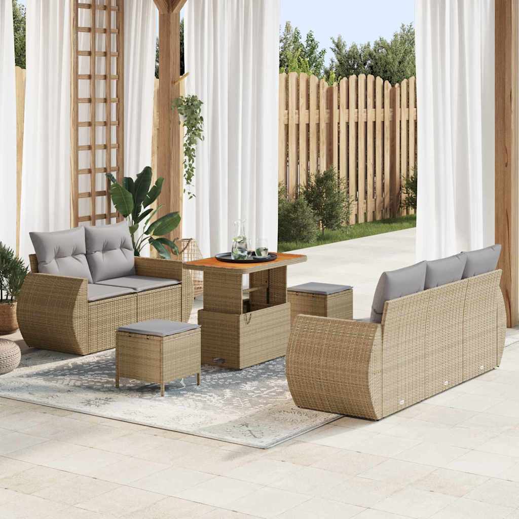 Set Divano da Giardino 8 pcs Beige polyrattan