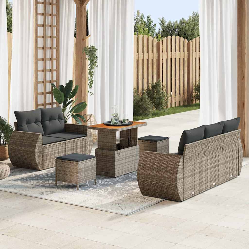 Set Divano da Giardino 8 pcs Grigio polyrattan