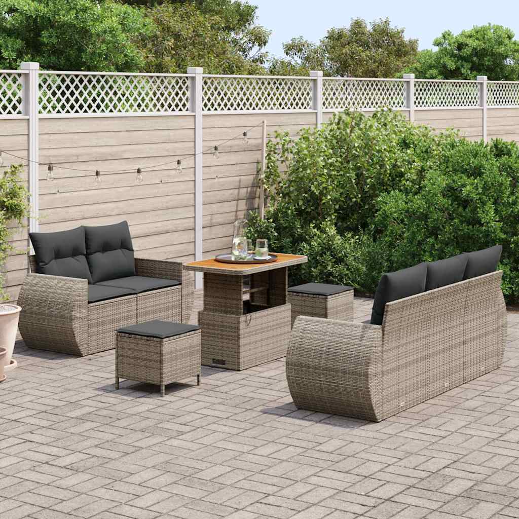 Set Divano da Giardino 8 pcs Grigio polyrattan