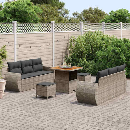 Set Divano da Giardino con cuscino 9 pcs Grigio polyrattan