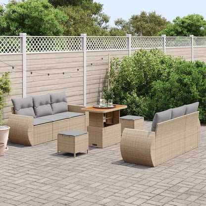 Set Divano da Giardino con cuscino 9 pcs Beige polyrattan