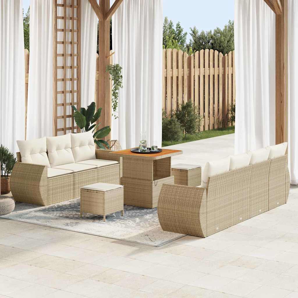 Set Divano da Giardino con cuscino 10 pcs Beige polyrattan