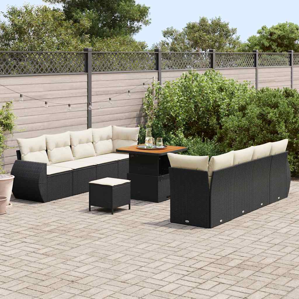 Set Divano da Giardino con cuscino 11 pcs Nero polyrattan