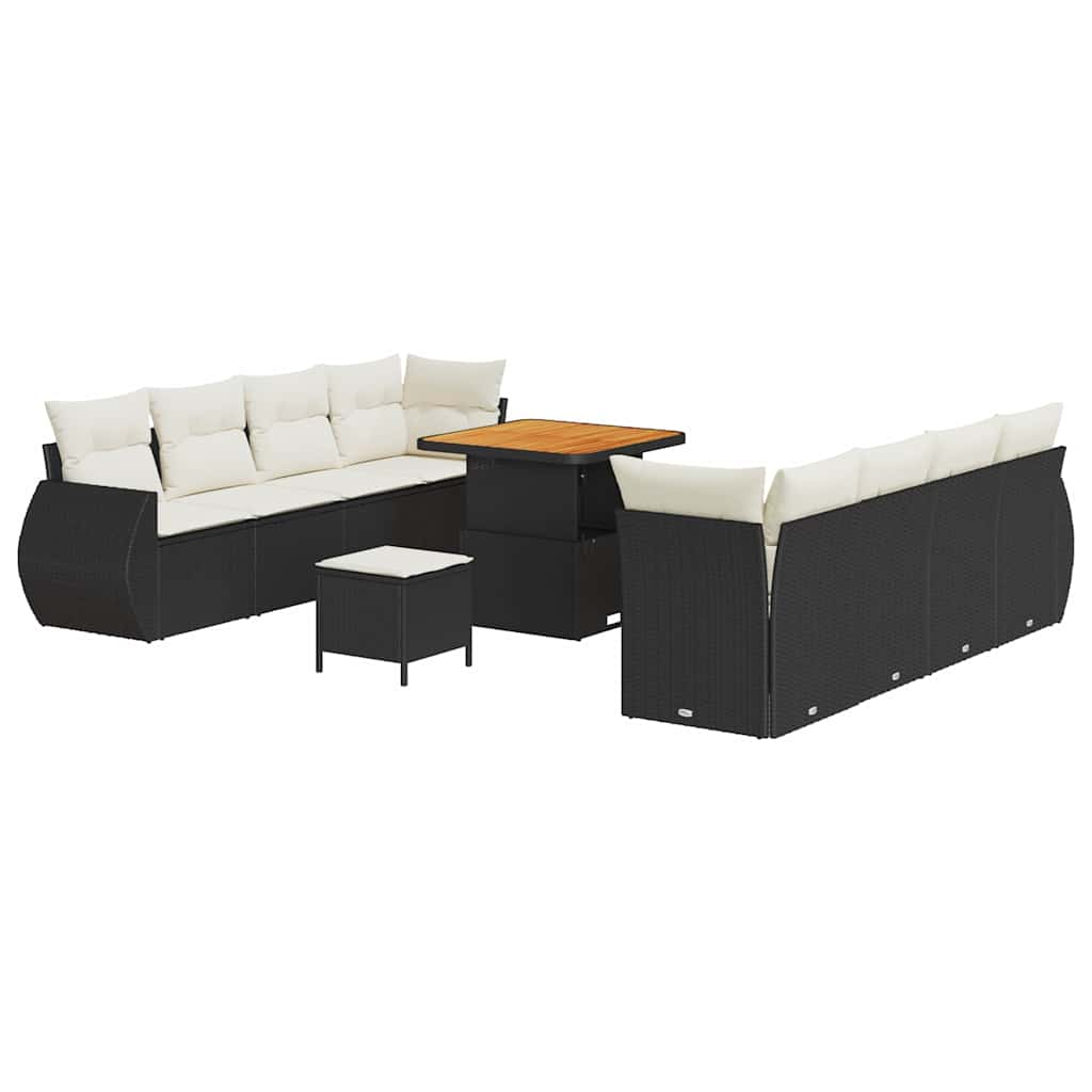 Set Divano da Giardino con cuscino 11 pcs Nero polyrattan