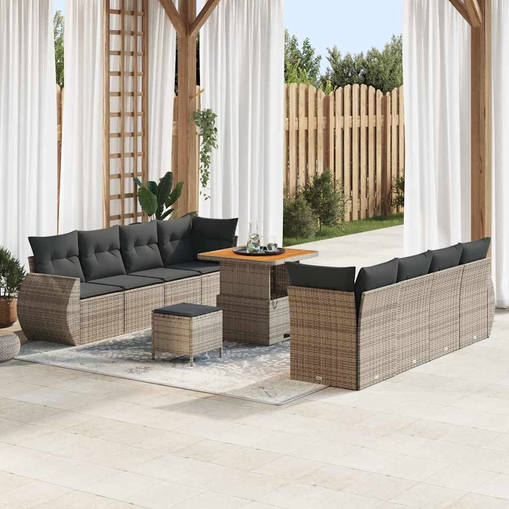 Set Divano da Giardino con cuscino 11 pcs Grigio polyrattan