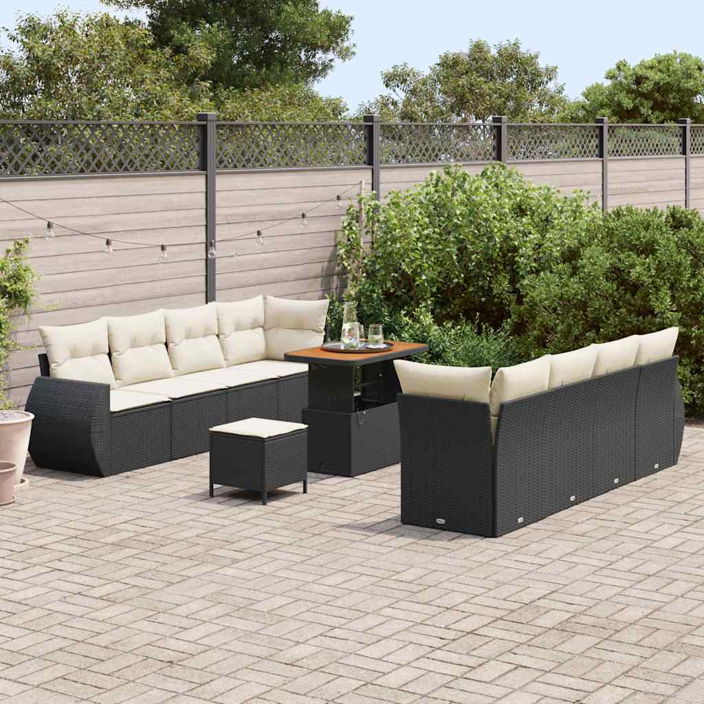 Set Divano da Giardino con cuscino 11 pcs Nero polyrattan