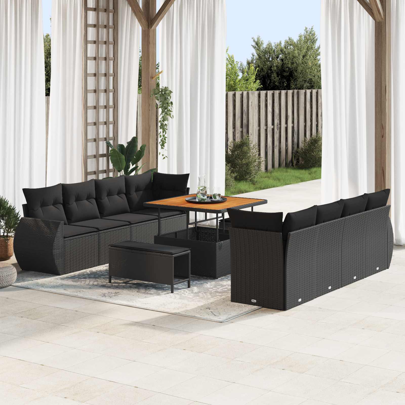 Set Divano da Giardino con cuscino 11 pcs Nero polyrattan | homemem39