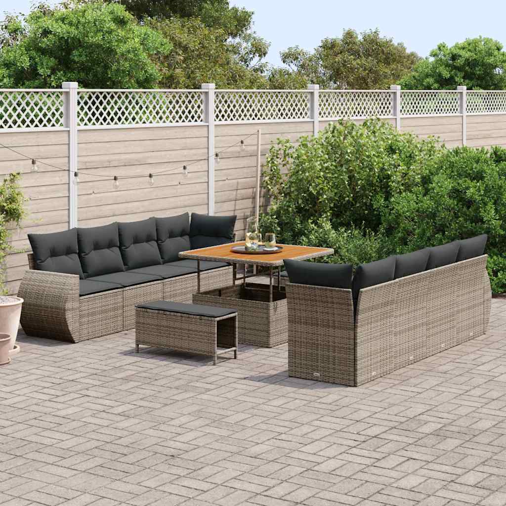 Set Divano da Giardino con cuscino 11 pcs Grigio polyrattan