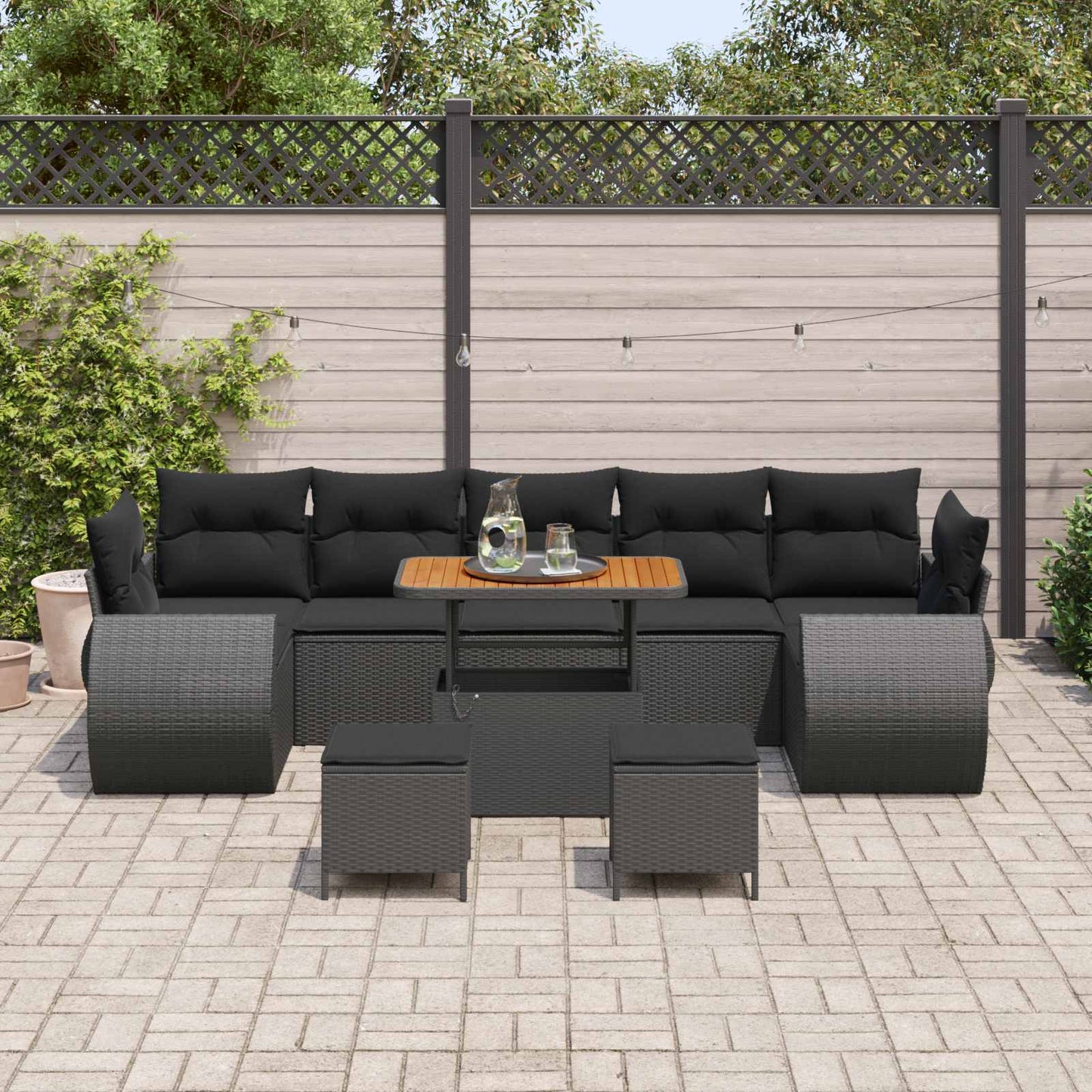 Set Divano da Giardino 10 pcs Nero polyrattan | homemem39