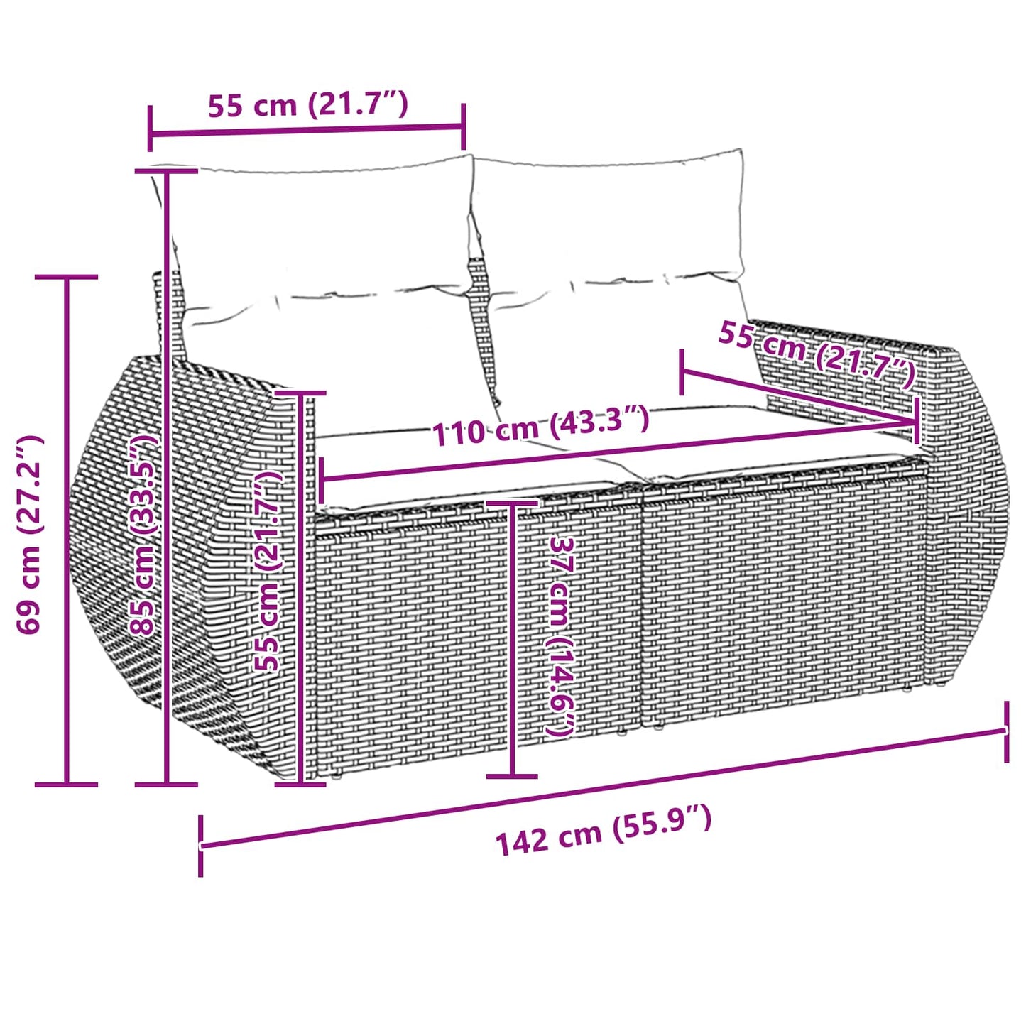 Set Divano da Giardino 10 pcs Nero polyrattan