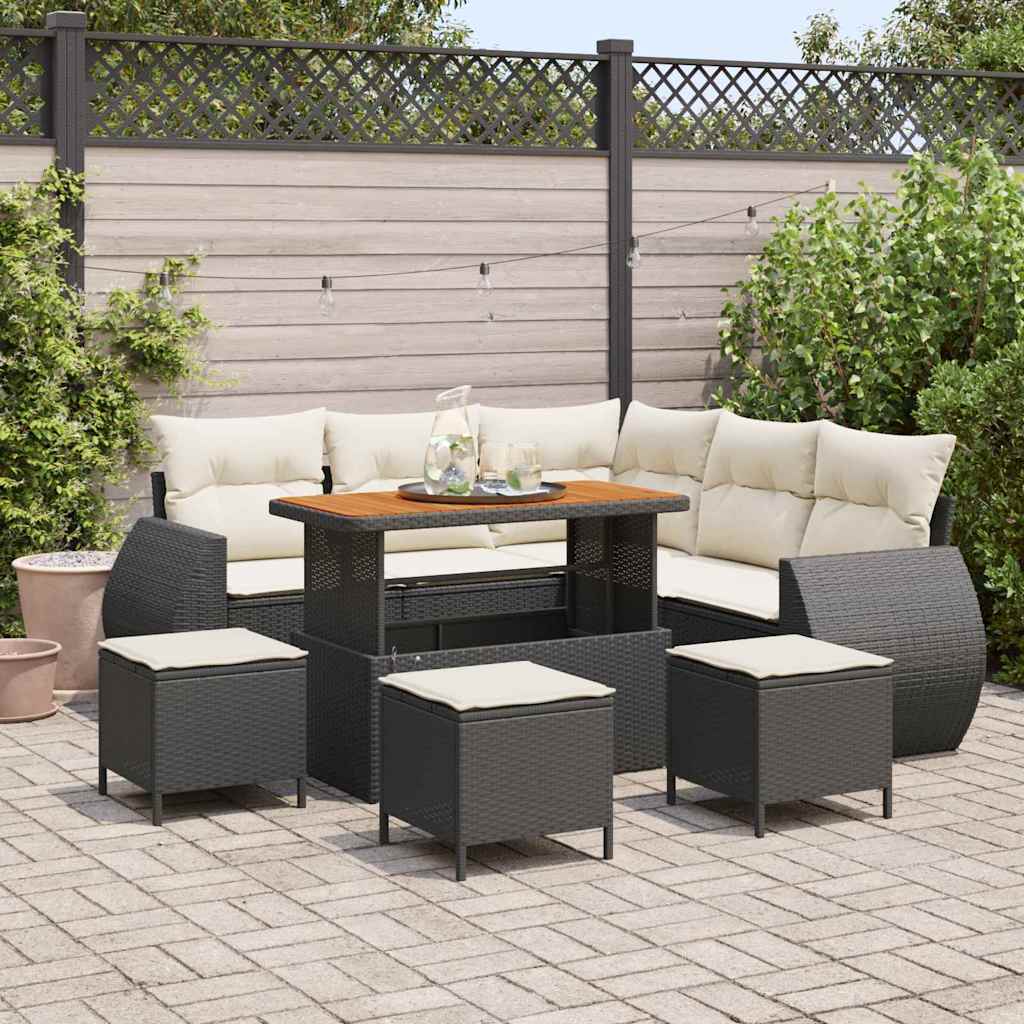Set Divano da Giardino 9 pcs Nero polyrattan - homemem39