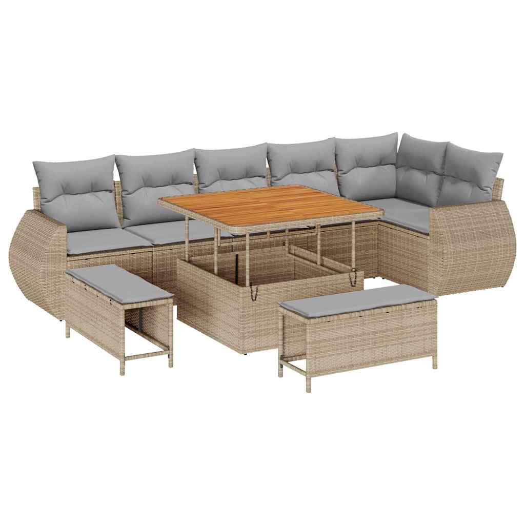 Set Divano da Giardino 9 pcs Beige polyrattan