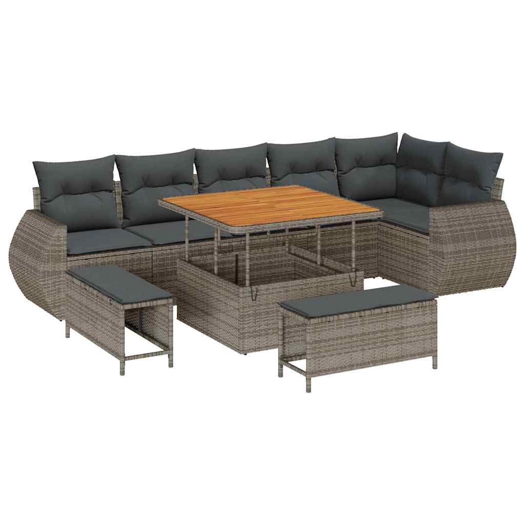 Set Divano da Giardino 9 pcs Grigio polyrattan - homemem39