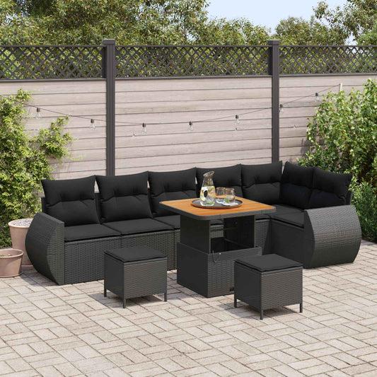 Set Divano da Giardino 9 pcs Nero polyrattan | homemem39