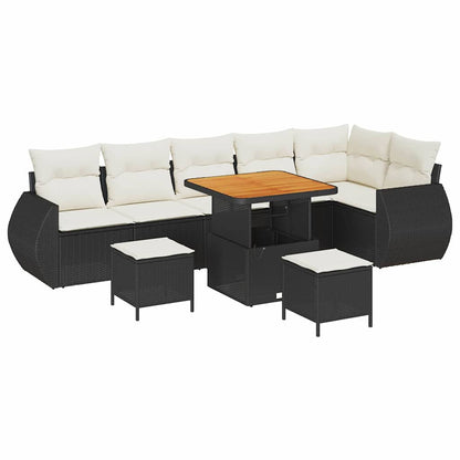 Set Divano da Giardino 9 pcs Nero polyrattan