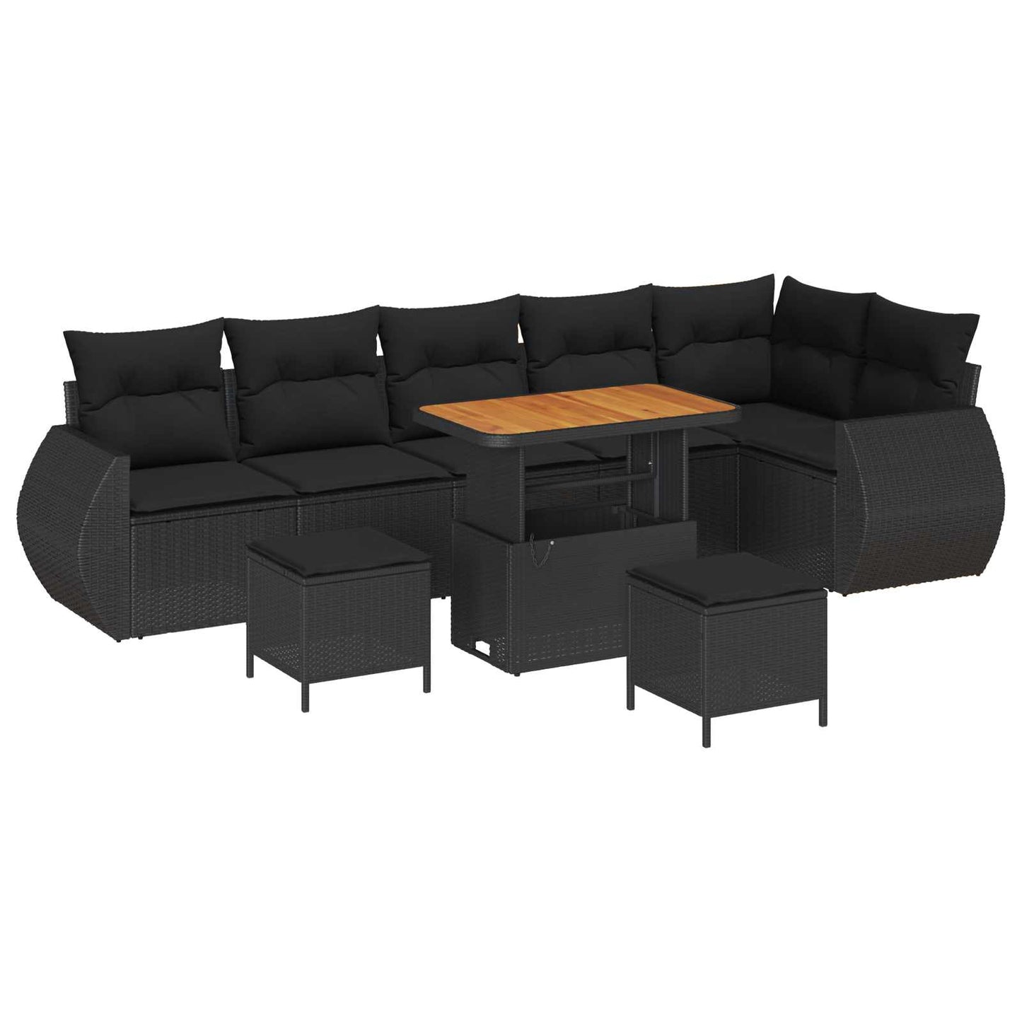 Set Divano da Giardino 9 pcs Nero polyrattan