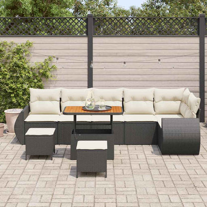 Set Divano da Giardino 9 pcs Nero polyrattan