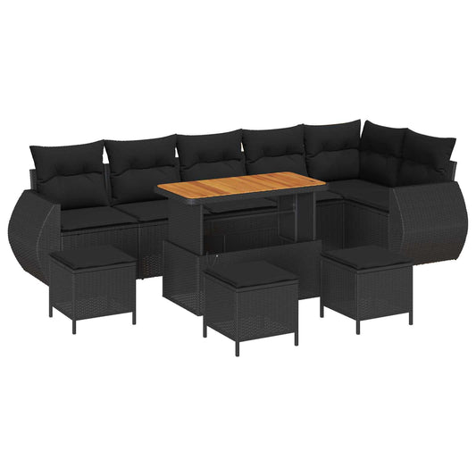 Set Divano da Giardino 10 pcs Nero polyrattan