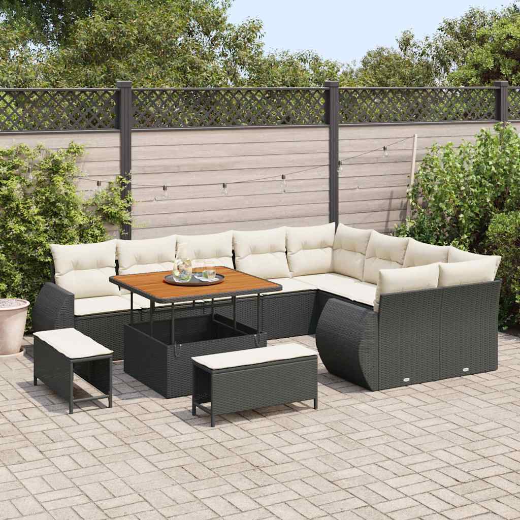 Set Divano da Giardino 12 pcs Nero polyrattan