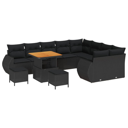 Set Divano da Giardino 12 pcs Nero polyrattan