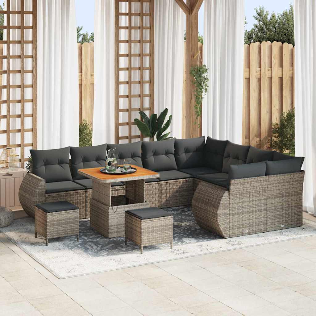 Set Divano da Giardino 12 pcs Grigio polyrattan