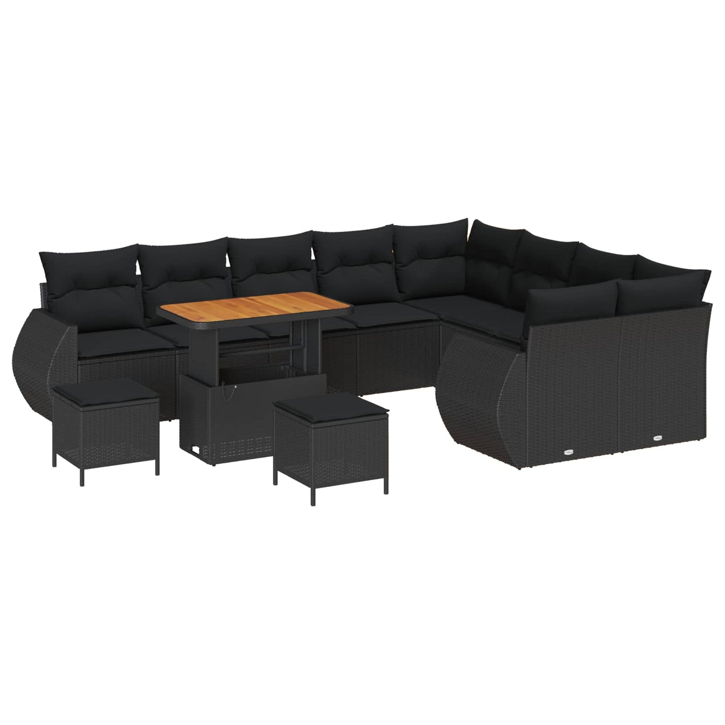 Set Divano da Giardino 12 pcs Nero polyrattan