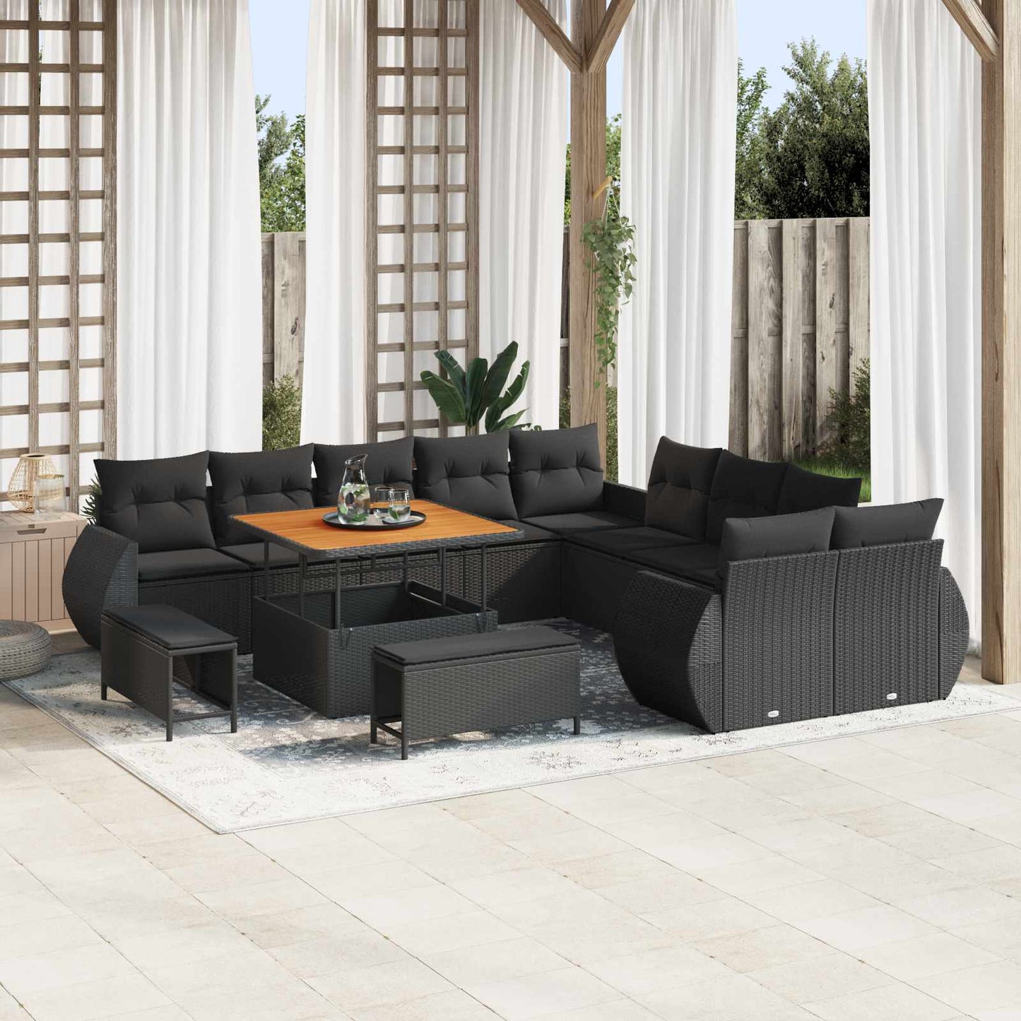 Set Divano da Giardino 13 pcs Nero polyrattan