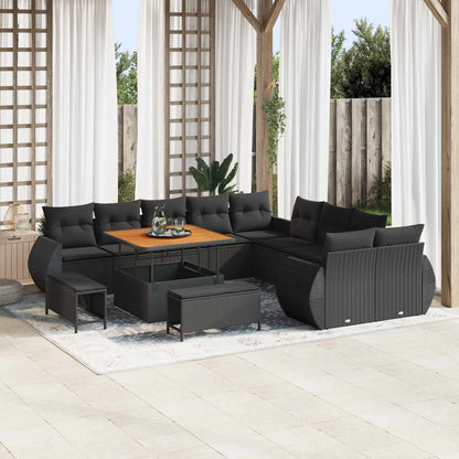 Set Divano da Giardino 13 pcs Nero polyrattan