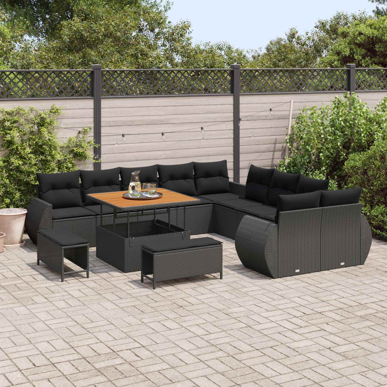 Set Divano da Giardino 13 pcs Nero polyrattan | homemem39