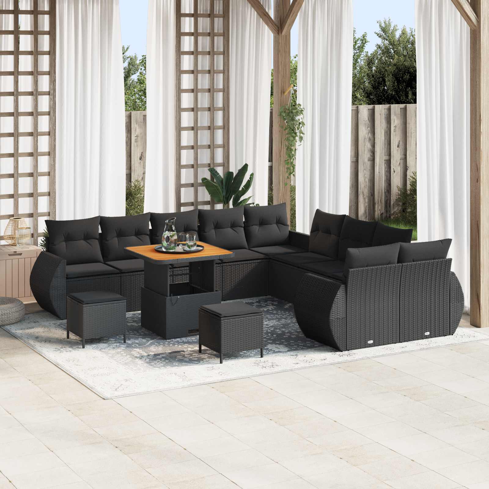Set Divano da Giardino 13 pcs Nero polyrattan | homemem39