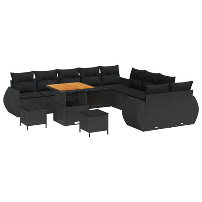 Set Divano da Giardino 13 pcs Nero polyrattan