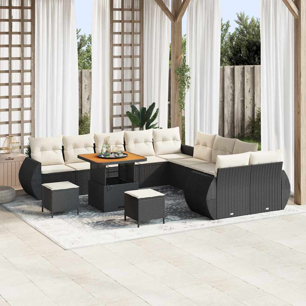 Set Divano da Giardino 13 pcs Nero polyrattan